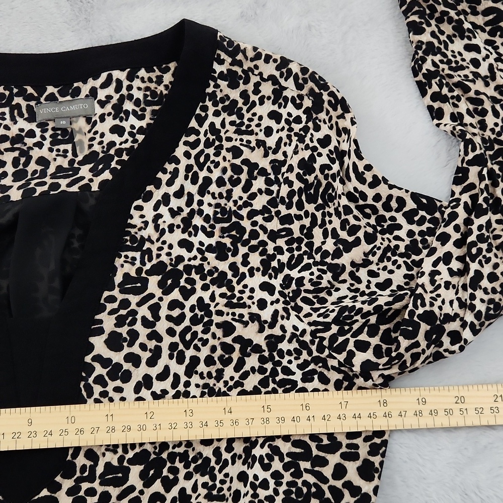 Vince Camuto Animal Print Faux Wrap Dress Women's Size 10 Long Sleeve Tie Waist - Picture 10 of 12